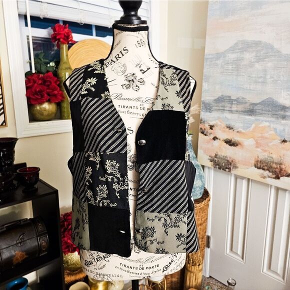 VTG Stonebridge Black & Grey Patchwork Corduroy Vest. - Picture 14 of 16